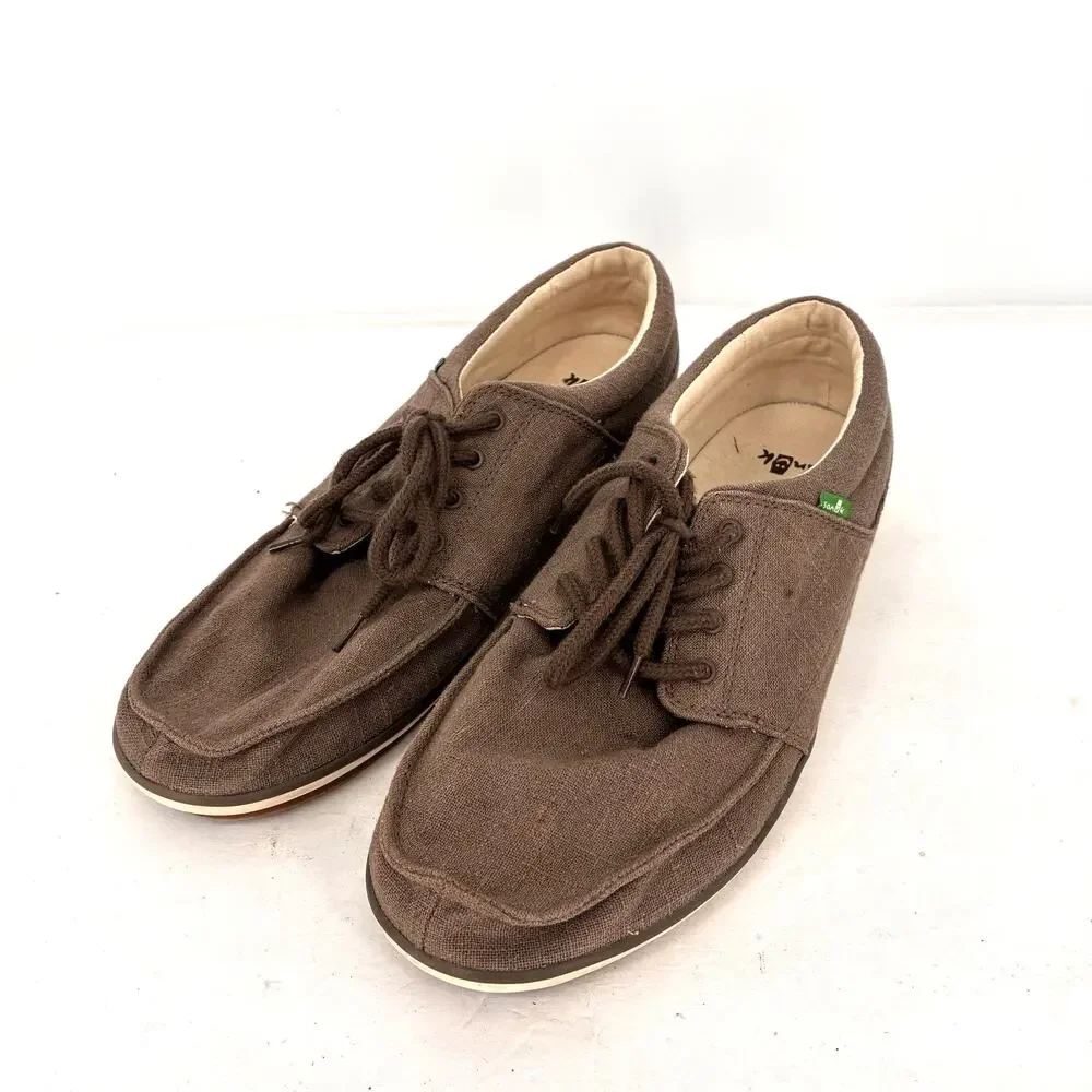 Sanuk Vagabond Brown Canvas Vegan Lace Up Loafers Slip On Shoes Mens Size 13